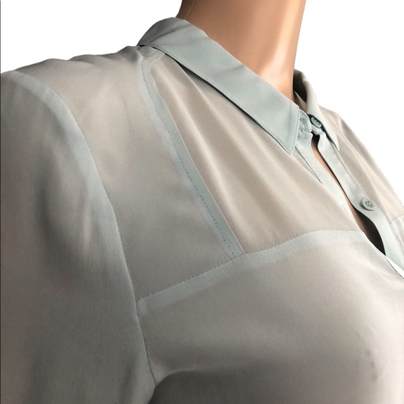 Trouve pale green long sleeve silk button down sheer top size small - Picture 3 of 11